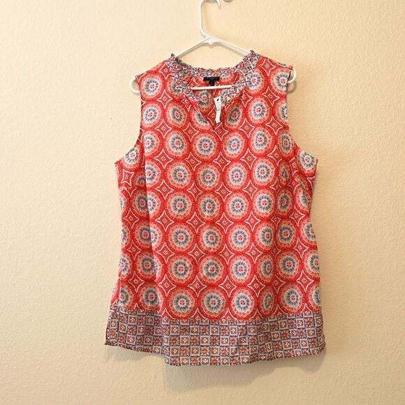 Talbots Sleeveless Red White Floral Print Blouse womens  Size 1X cotton - Picture 1 of 8